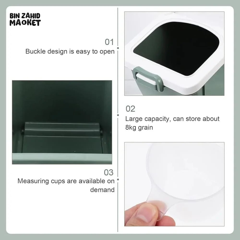 RICE STORAGE BOX – LARGE CAPACITY FOOD CONTAINER & DISPENSER FOR FLOUR CEREAL PET FOOD KITCHEN STORAGE ORGANIZER - Image 3