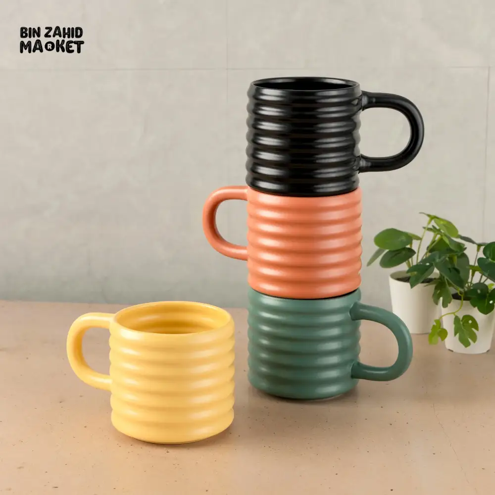 RIPPLE STYLE 580ML CERAMIC MUG MODERN WAVE DESIGN - GREEN - Image 2