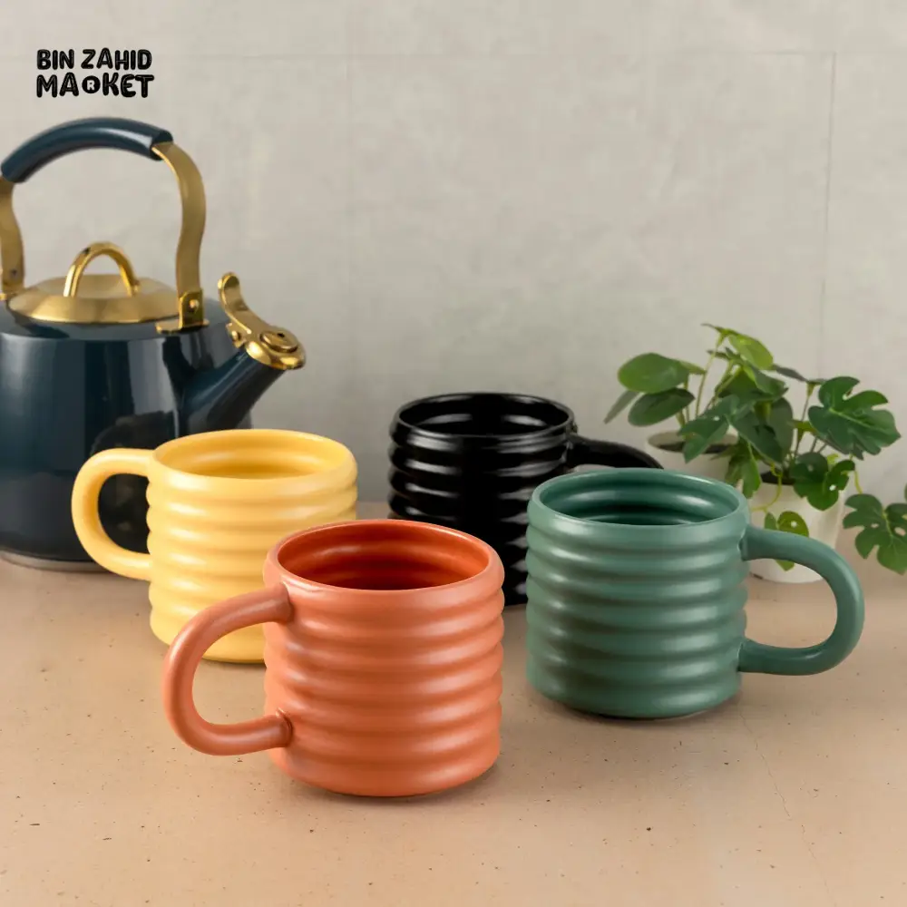 RIPPLE STYLE 580ML CERAMIC MUG MODERN WAVE DESIGN - GREEN - Image 3