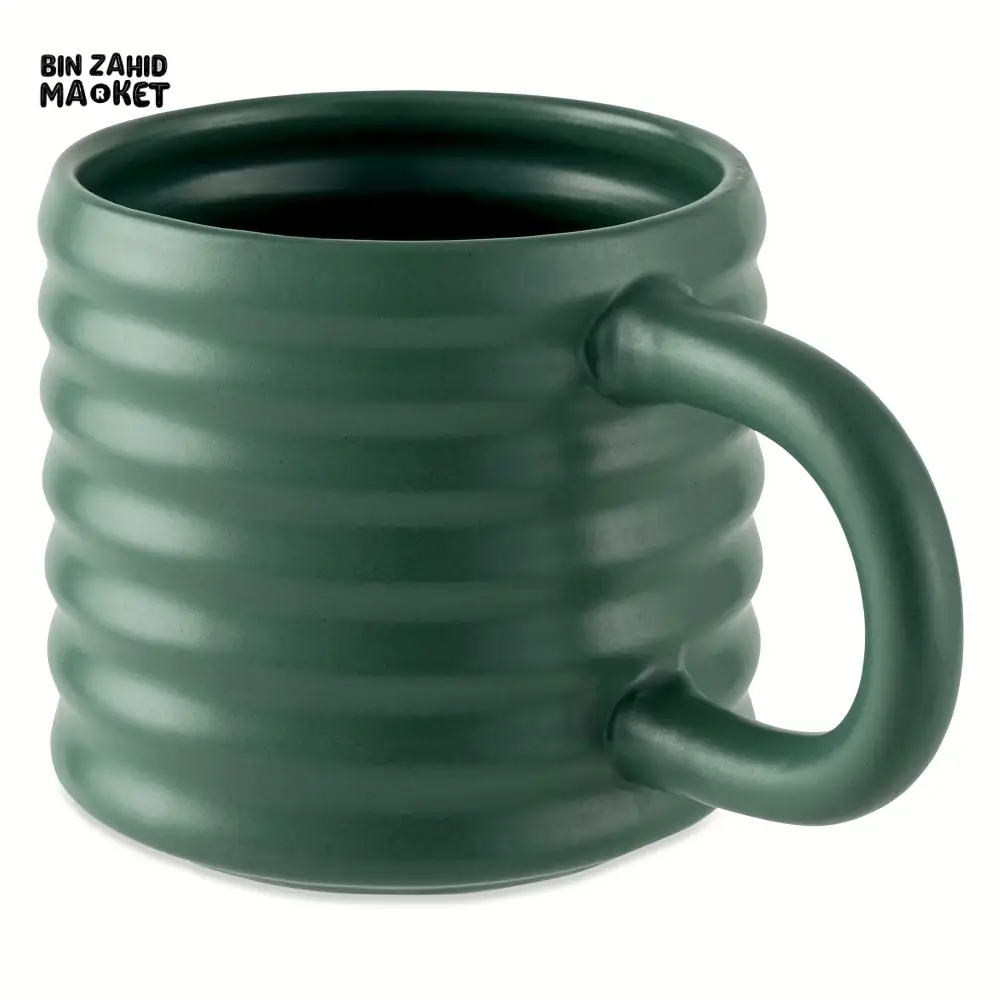 RIPPLE STYLE 580ML CERAMIC MUG MODERN WAVE DESIGN - GREEN - Image 4