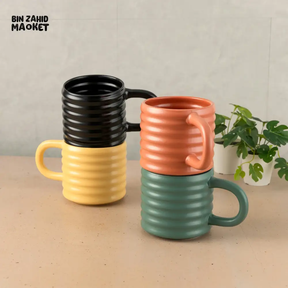 RIPPLE STYLE 580ML CERAMIC MUG MODERN WAVE DESIGN - YELLOW - Image 4
