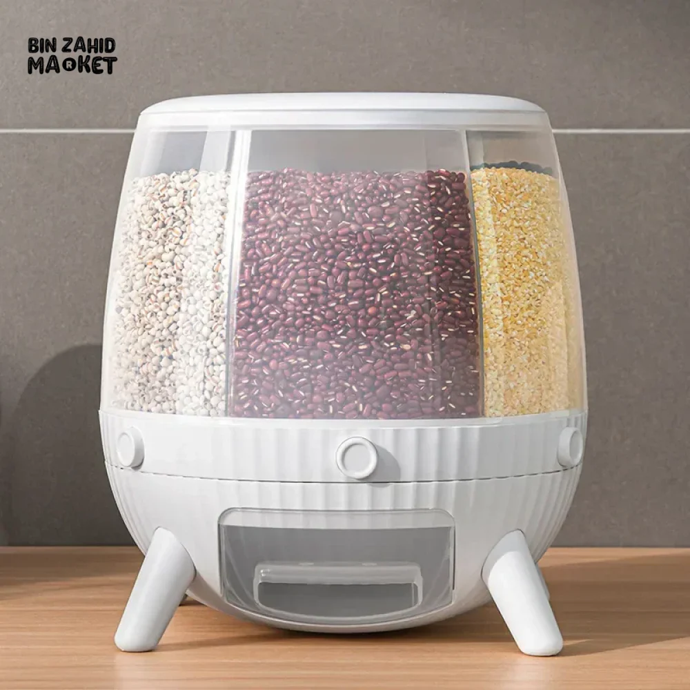 ROTARY RICE STORAGE CONTAINER 5KG – 360° SEALED GRAIN BIN INSECT-PROOF KITCHEN BOX - Image 2