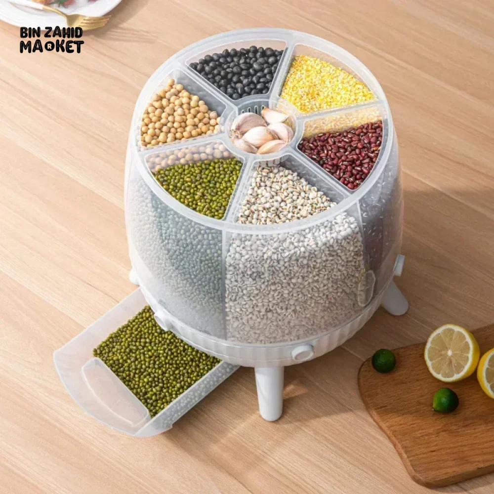 ROTARY RICE STORAGE CONTAINER 5KG – 360° SEALED GRAIN BIN INSECT-PROOF KITCHEN BOX - Image 3