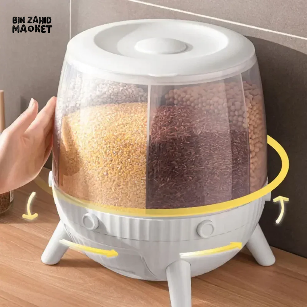 ROTARY RICE STORAGE CONTAINER 5KG – 360° SEALED GRAIN BIN INSECT-PROOF KITCHEN BOX - Image 4