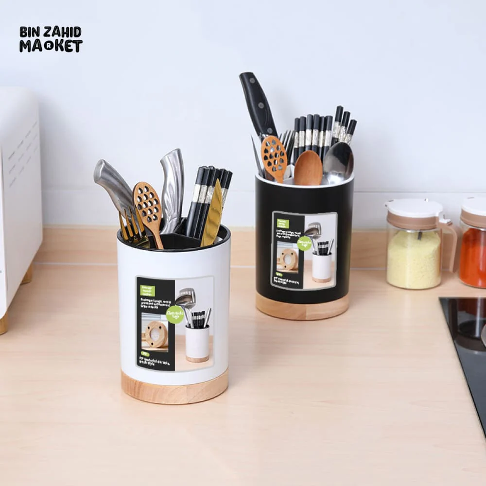 ROTATING 3-COMPARTMENT UTENSIL ORGANIZER – MULTI-GRID DISH DRAINER CHOPSTICK & SPOON HOLDER WITH REMOVABLE DIVIDER