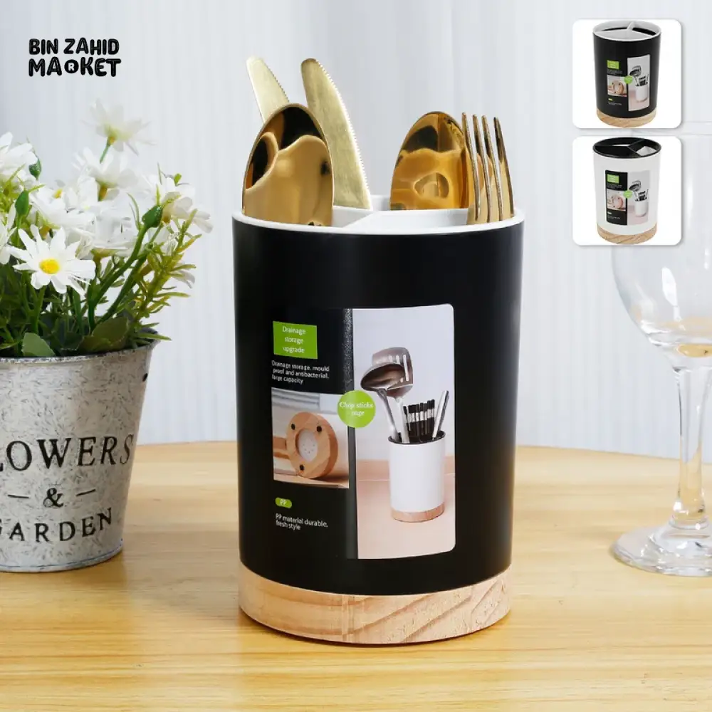 ROTATING 3-COMPARTMENT UTENSIL ORGANIZER – MULTI-GRID DISH DRAINER CHOPSTICK & SPOON HOLDER WITH REMOVABLE DIVIDER - Image 2