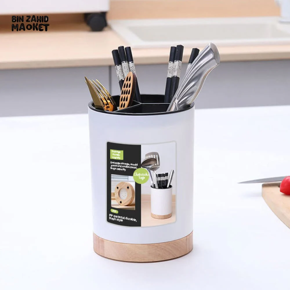 ROTATING 3-COMPARTMENT UTENSIL ORGANIZER – MULTI-GRID DISH DRAINER CHOPSTICK & SPOON HOLDER WITH REMOVABLE DIVIDER - Image 5