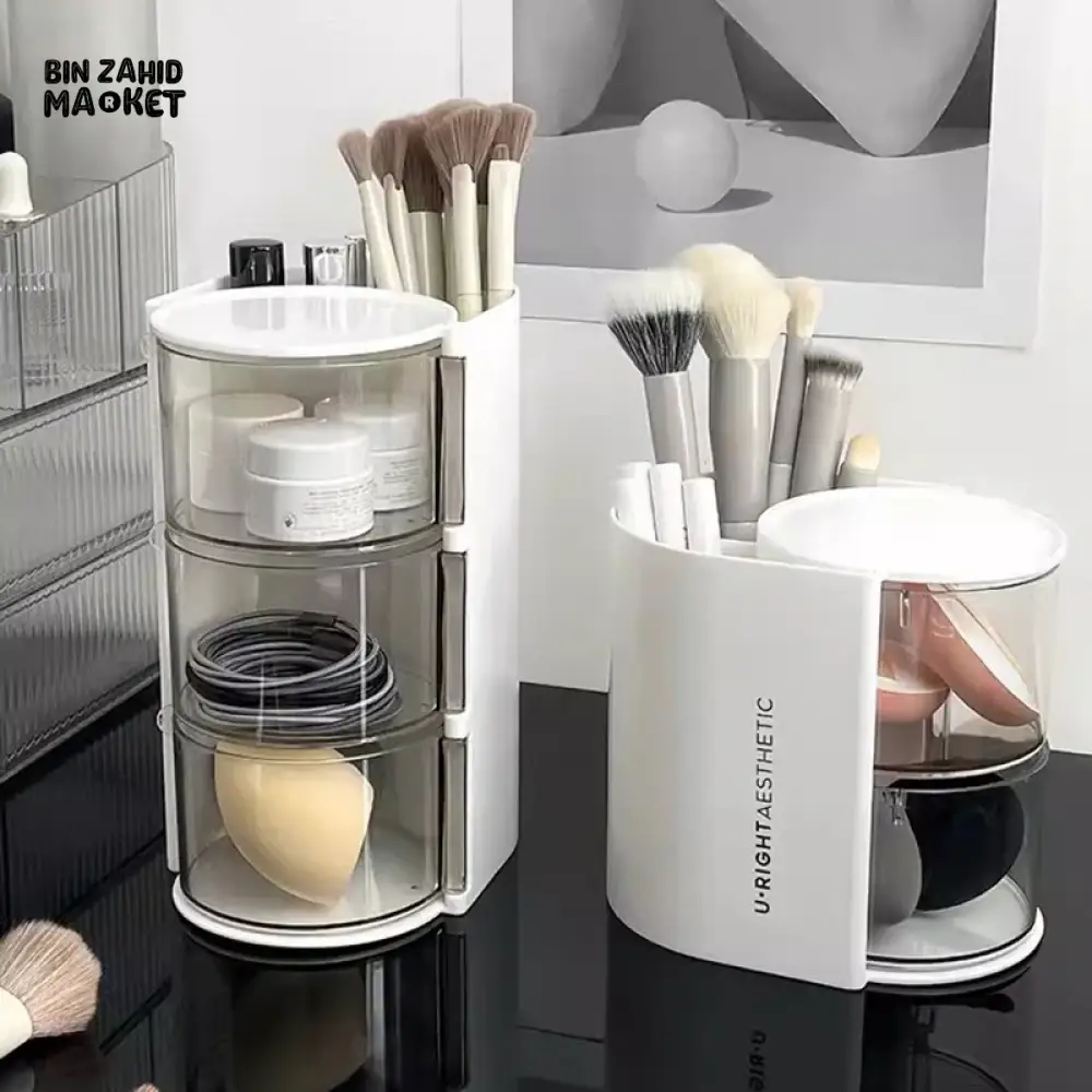 ROTATING COSMETIC STORAGE BOX 3-PARTITION – DUSTPROOF MAKEUP ORGANIZER FOR PUFFS BRUSHES & COTTON PADS - Image 5