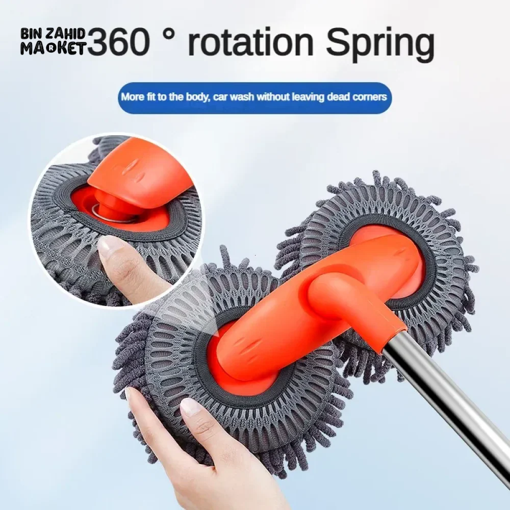 ROTATING DOUBLE BRUSH CAR WASH MOP TELESCOPIC ROOF WINDOW CLEANING ACCESSORIES - Image 3