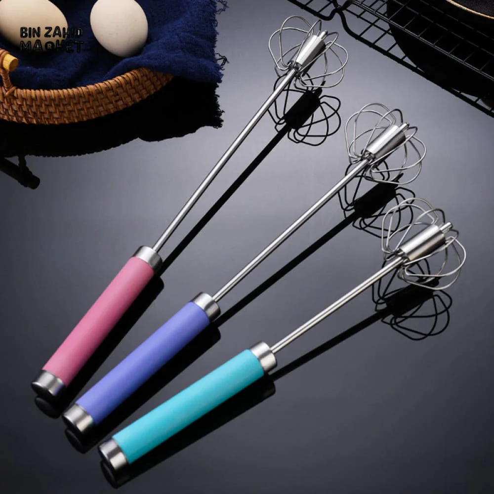 ROTATING HAND EGG WHISK – MULTICOLOR MANUAL CREAM MIXER FOR BAKING - Image 2