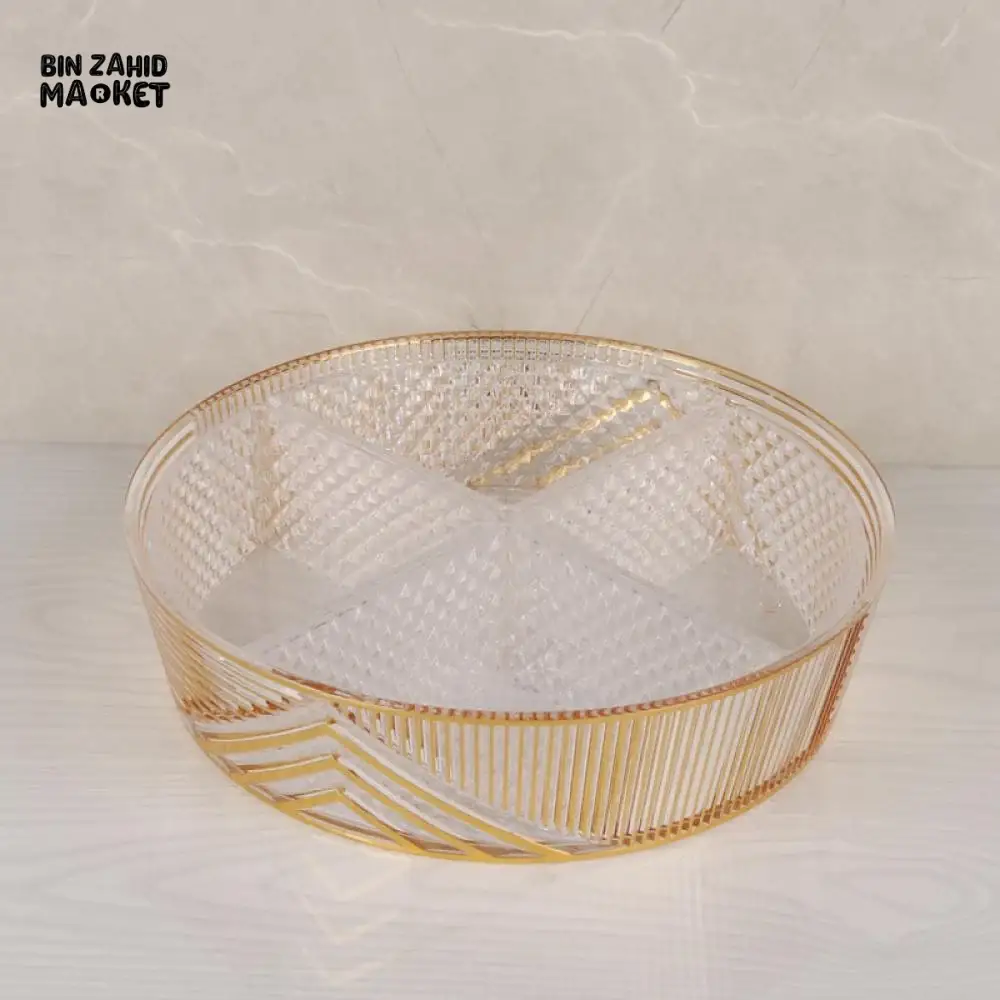 ROUND GILDED ACRYLIC TRAY 4-SECTION DIVIDER WITH CLEAR LID ELEGANT STORAGE & SERVING DISPLAY - Image 4