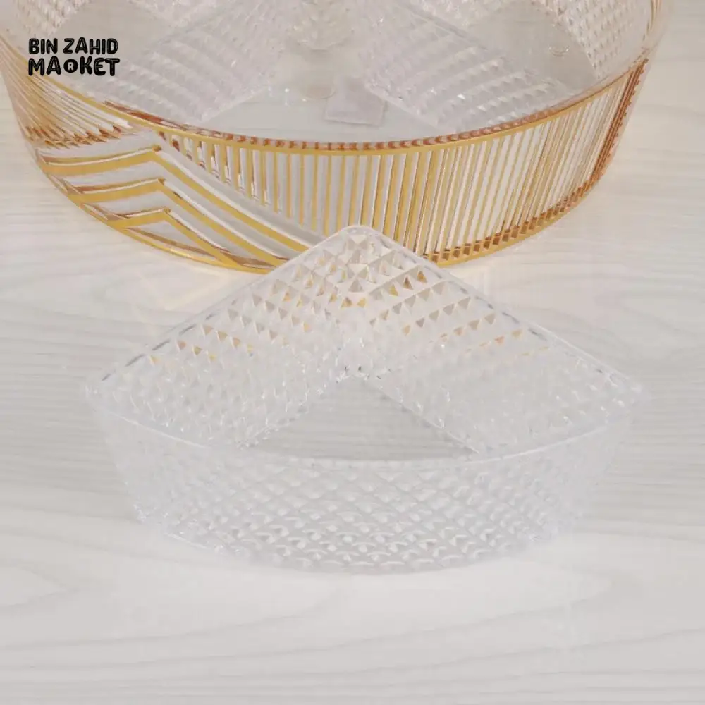ROUND GILDED ACRYLIC TRAY 4-SECTION DIVIDER WITH CLEAR LID ELEGANT STORAGE & SERVING DISPLAY - Image 5