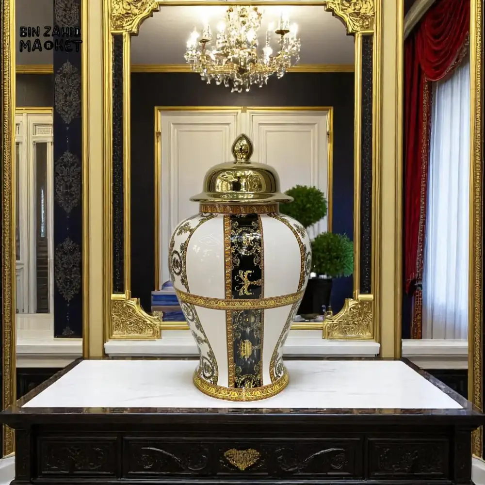 ROYAL BLACK & GOLD CERAMIC VASE SET – LUXURY HOME DÉCOR PIECE - Image 2
