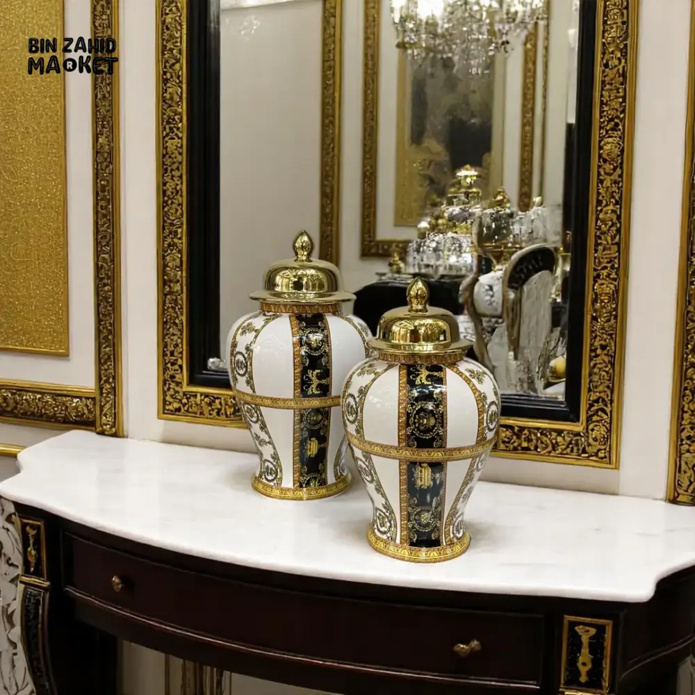 ROYAL BLACK & GOLD CERAMIC VASE SET – LUXURY HOME DÉCOR PIECE - Image 3