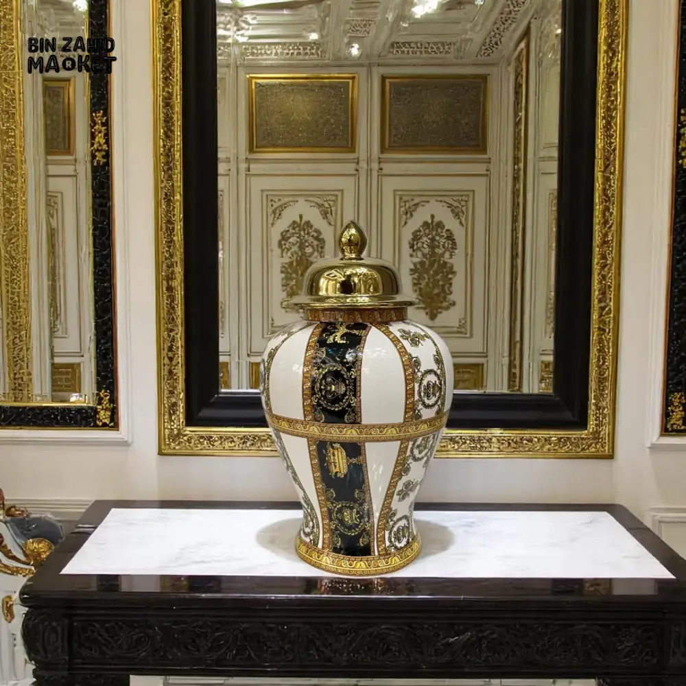 ROYAL BLACK & GOLD CERAMIC VASE SET – LUXURY HOME DÉCOR PIECE - Image 4