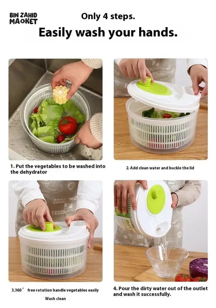 SALAD DRAIN BASKET – MULTIFUNCTIONAL MANUAL VEGETABLE DRYER SALAD SPINNER FOR FRUITS & VEGETABLES KITCHEN HELPER FOR HOME USE - Image 6
