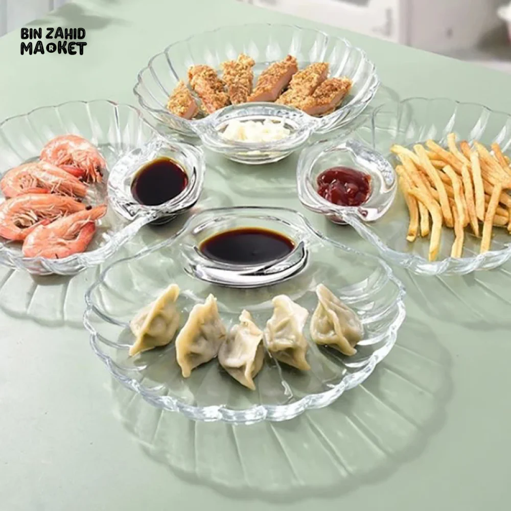 SHELL DISH TRANSPARENT DUMPLING PLATE WITH VINEGAR DISCS SUSHI SNACK PLATE - Image 4