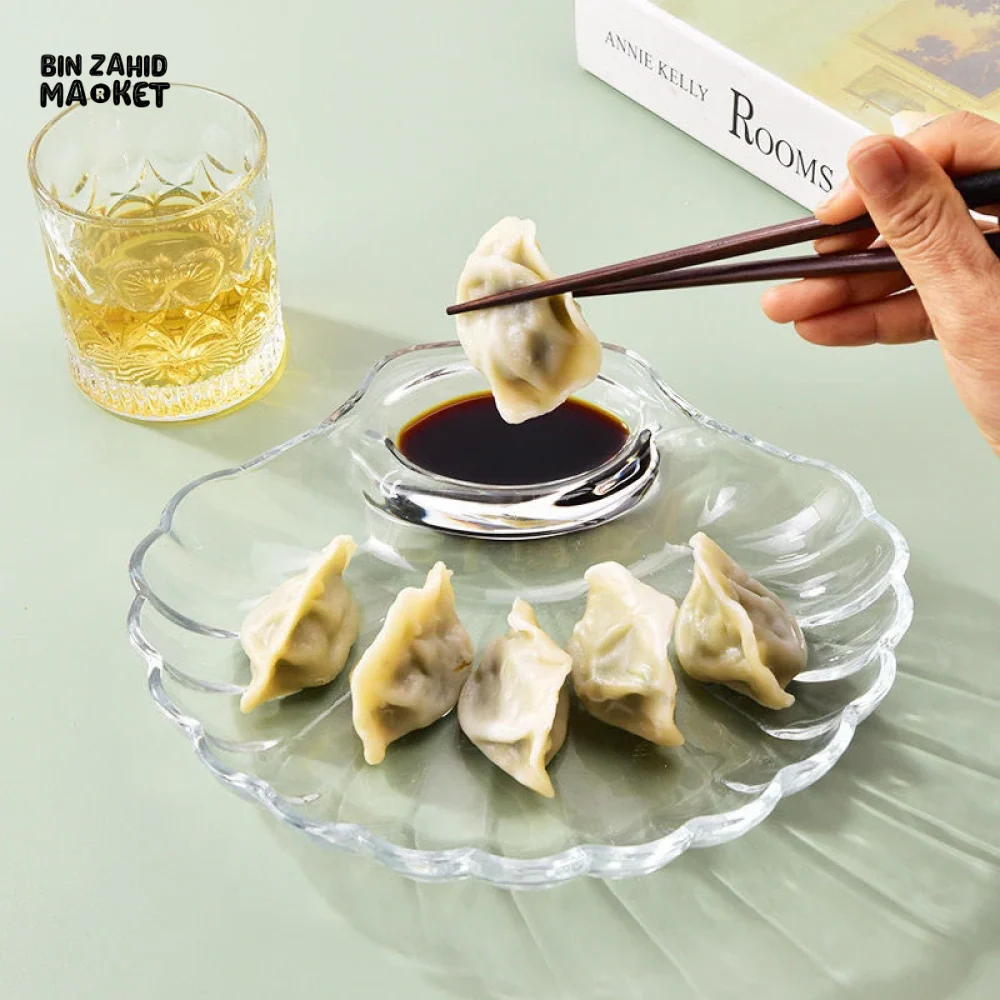 SHELL DISH TRANSPARENT DUMPLING PLATE WITH VINEGAR DISCS SUSHI SNACK PLATE - Image 5