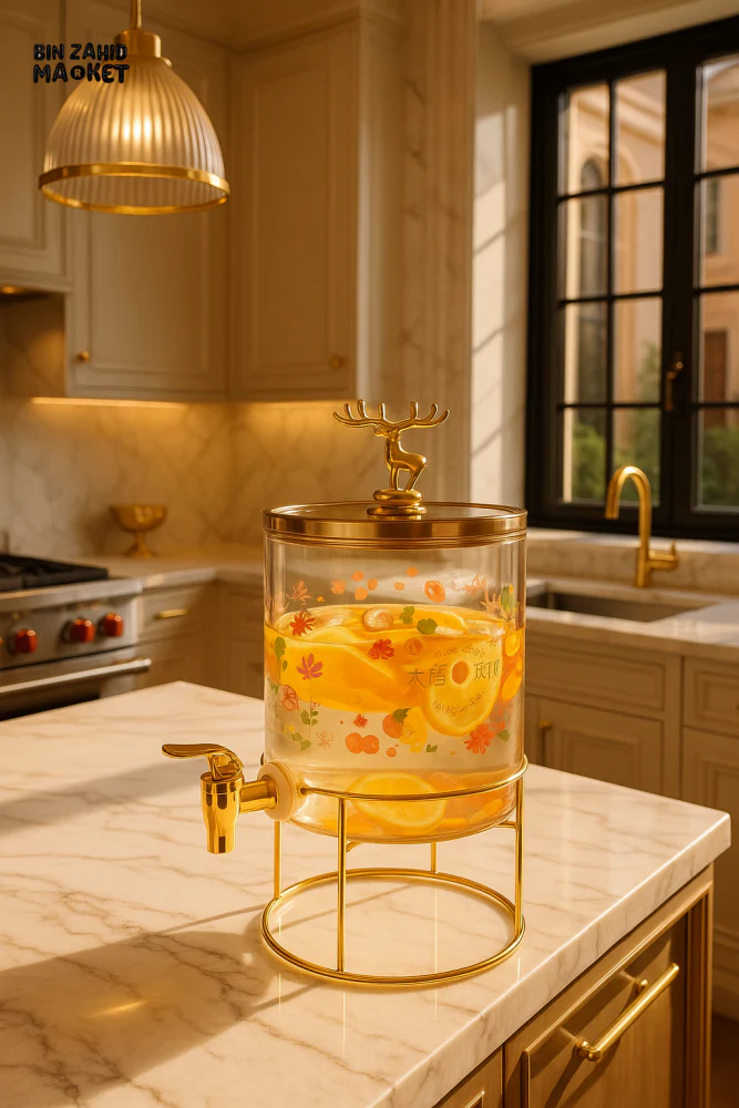 SHINE MAX 3.5L LUXURY GLASS JUICE DISPENSER WITH GOLD STAND & FAUCET - Image 2