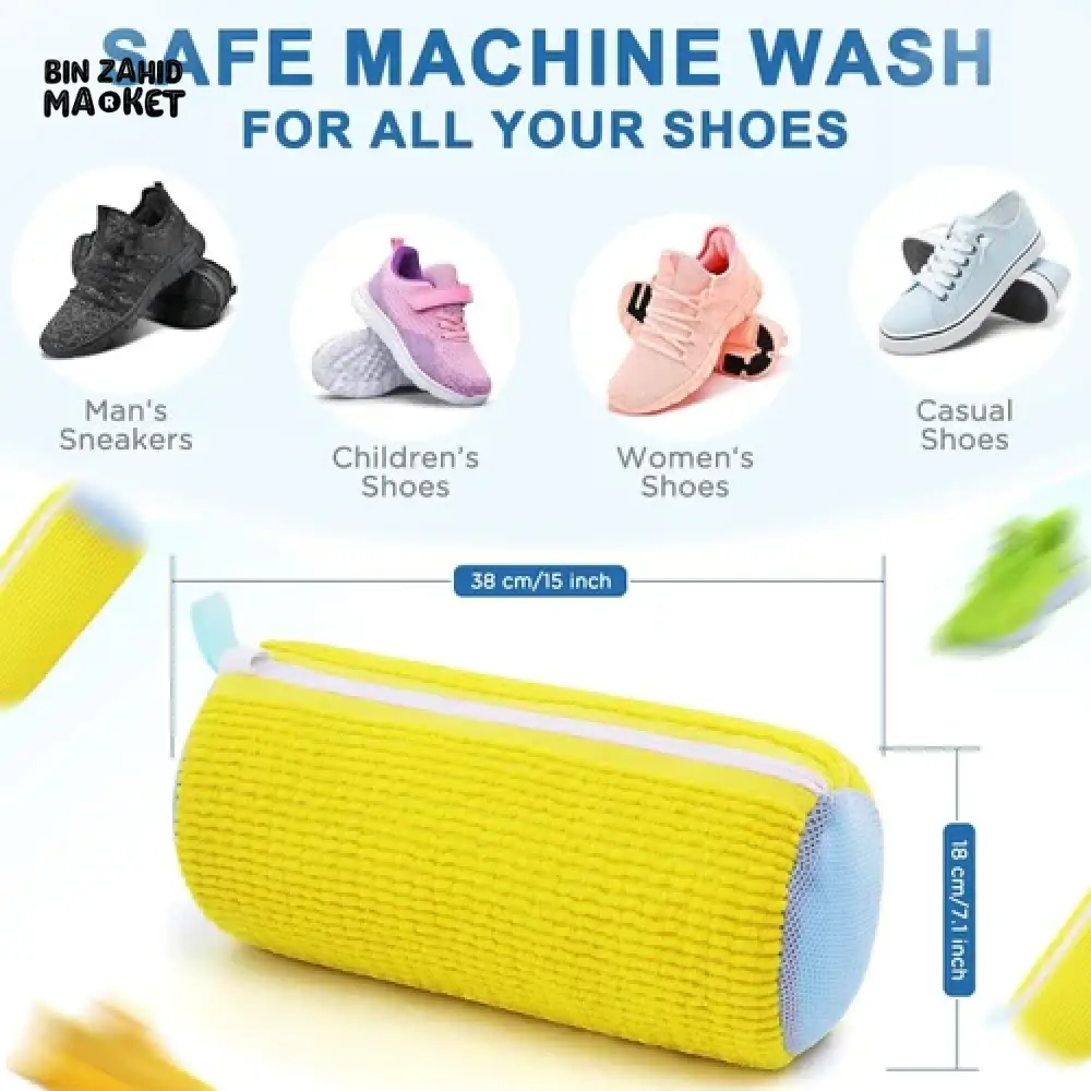 SHOE WASHING BAG FOR MACHINE – PORTABLE CYLINDRICAL SNEAKER CLEANING LAUNDRY POUCH WITH ZIPPER FOR WASHING MACHINES - Image 2