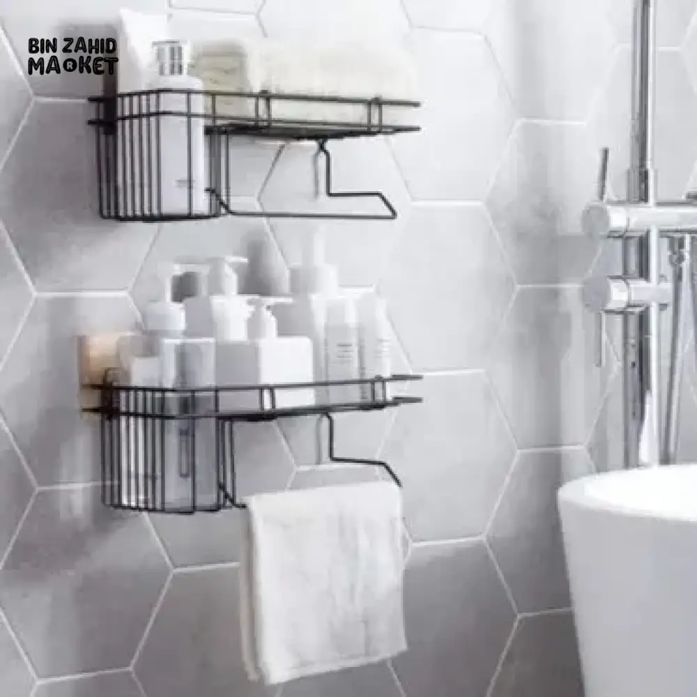 SHOWER CADDY CORNER BASKET STORAGE NO DRILL ADHESIVE ORGANIZER - Image 3