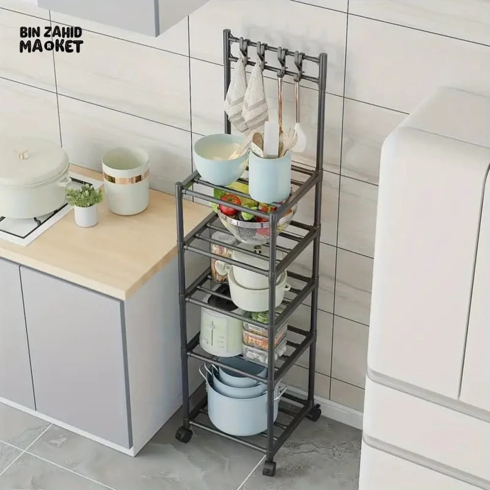 SLIM WHEELED STORAGE CART WITH HOOKS – TOOL-FREE SETUP - Image 2