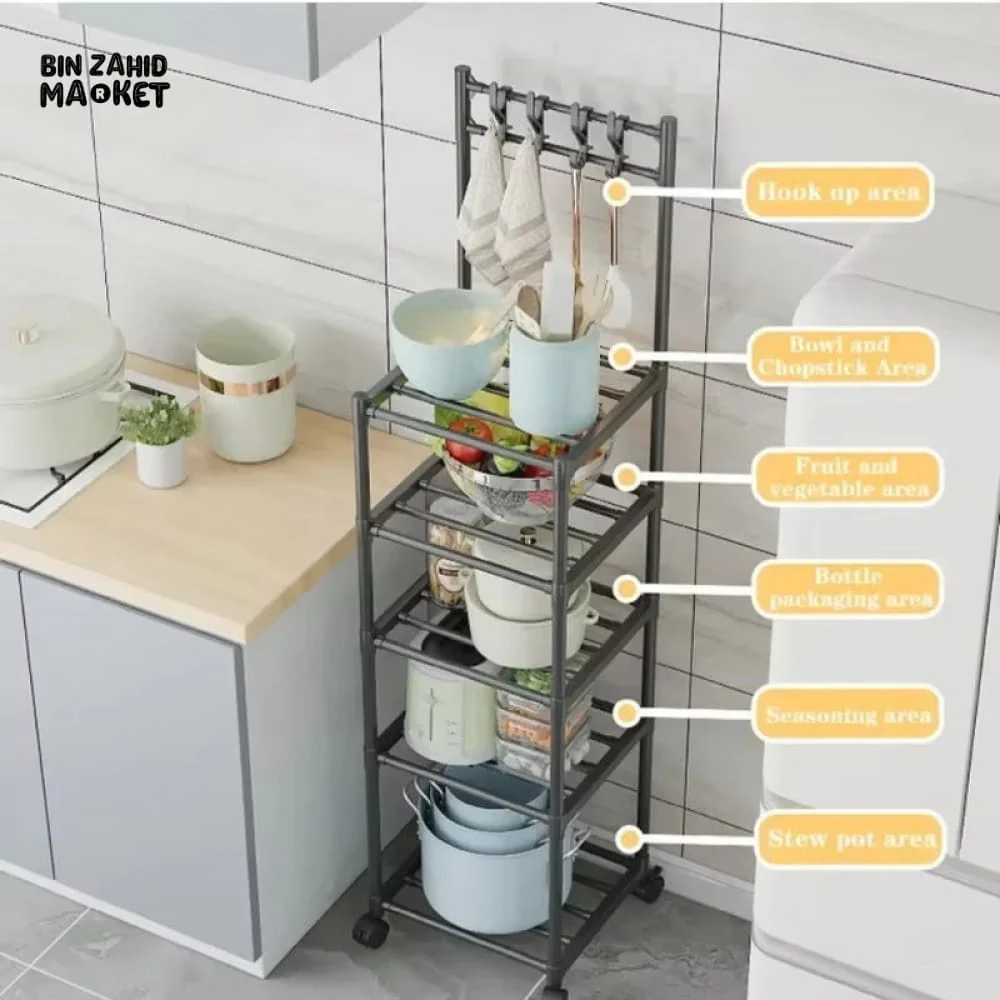 SLIM WHEELED STORAGE CART WITH HOOKS – TOOL-FREE SETUP - Image 4