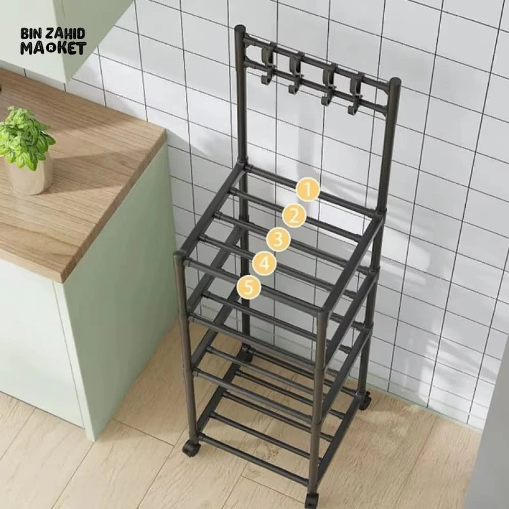 SLIM WHEELED STORAGE CART WITH HOOKS – TOOL-FREE SETUP - Image 5