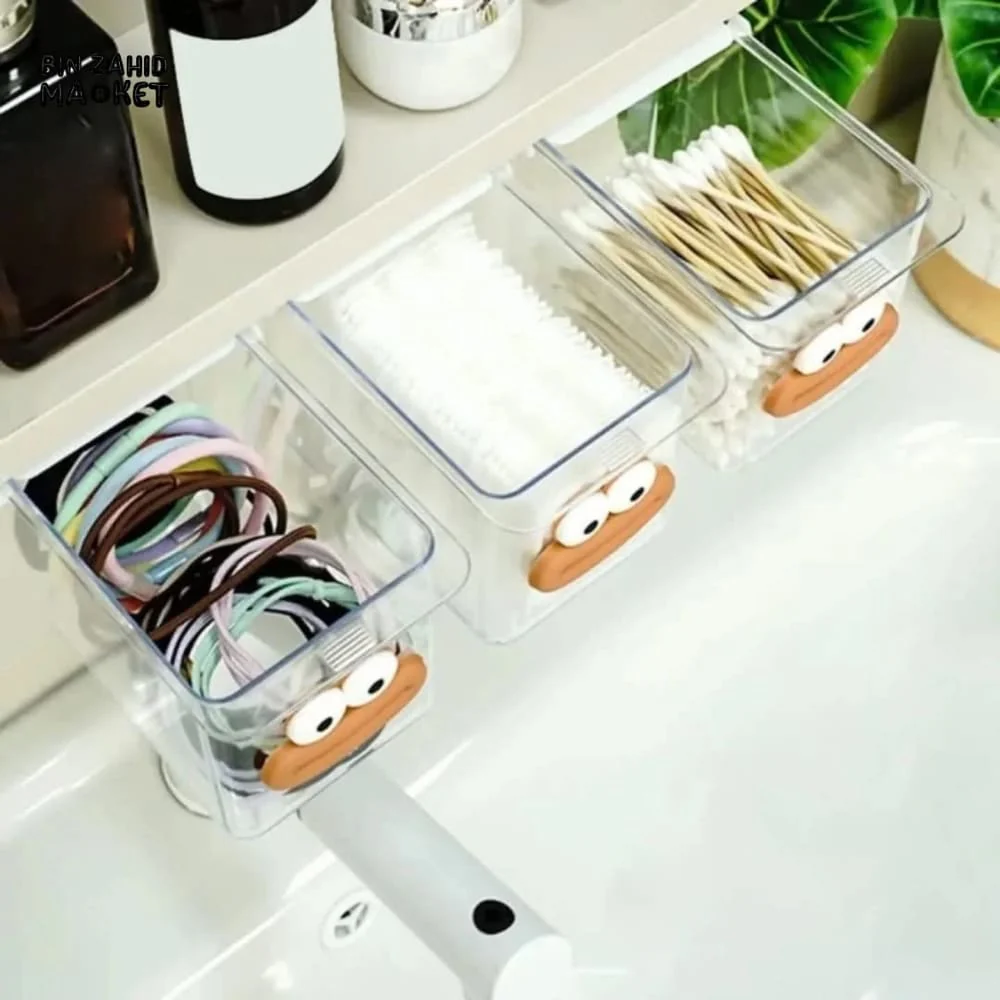 TRANSPARENT CARTOON MAKEUP COTTON STORAGE BOX WITH PULL-OUT SHELF - Image 3