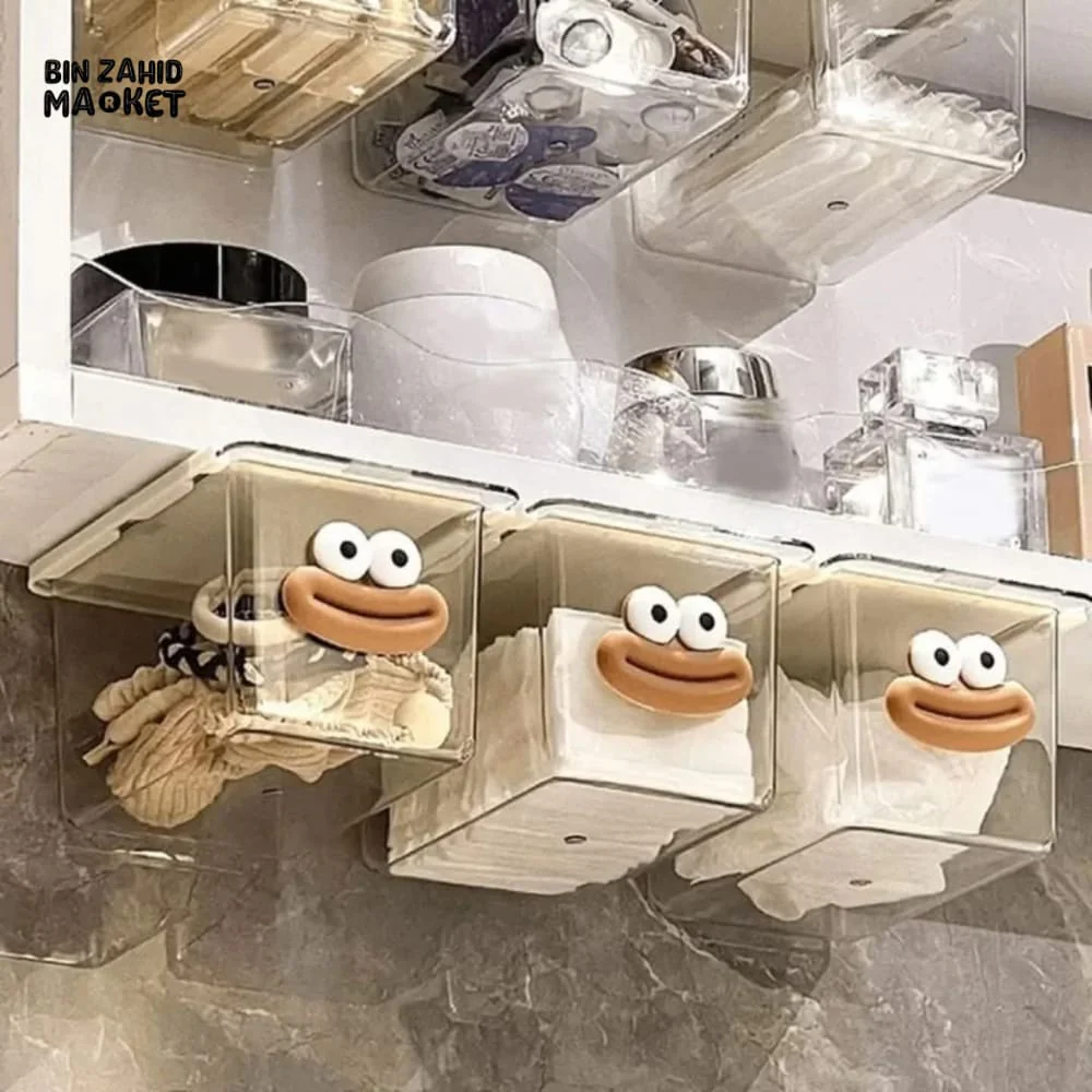 TRANSPARENT CARTOON MAKEUP COTTON STORAGE BOX WITH PULL-OUT SHELF - Image 4