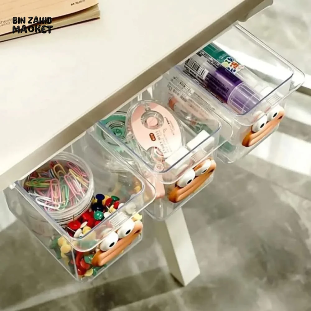 TRANSPARENT CARTOON MAKEUP COTTON STORAGE BOX WITH PULL-OUT SHELF - Image 5