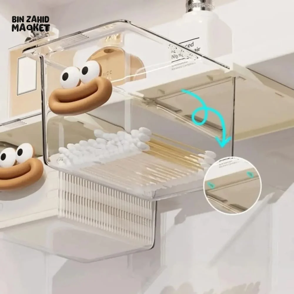 TRANSPARENT CARTOON MAKEUP COTTON STORAGE BOX WITH PULL-OUT SHELF - Image 9