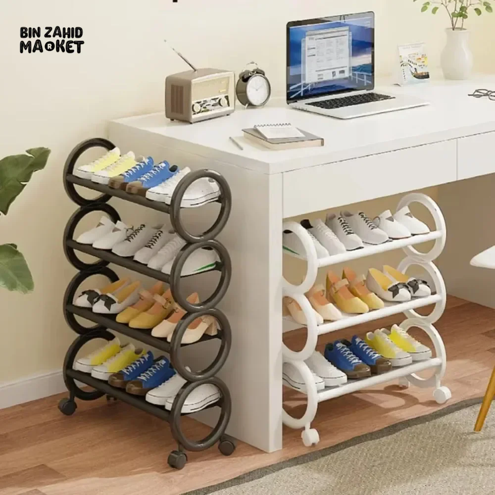 SPACE SAVING SHOE RACK 4 LAYERS– NAIL-FREE PORTABLE STORAGE CABINET | DUSTPROOF & RUST-PROOF ORGANIZER WITH ROLLERS FOR HOUSEHOLD USE - Image 2