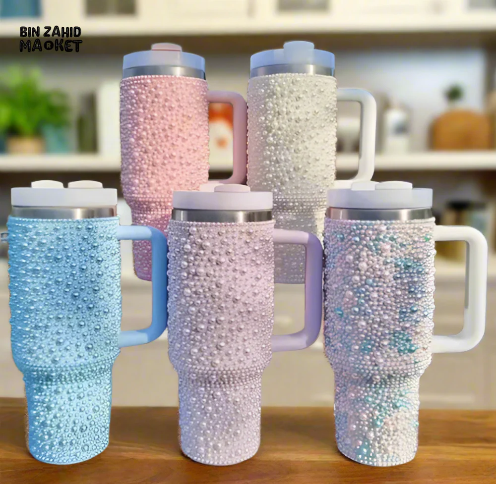 SPARKLY RHINESTONE TUMBLER – 40OZ PEARL STYLE MUG - BLUE - Image 2