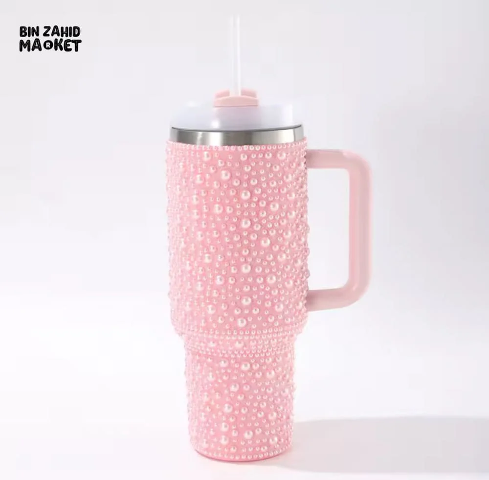 SPARKLY RHINESTONE TUMBLER – 40OZ PEARL STYLE MUG - PINK