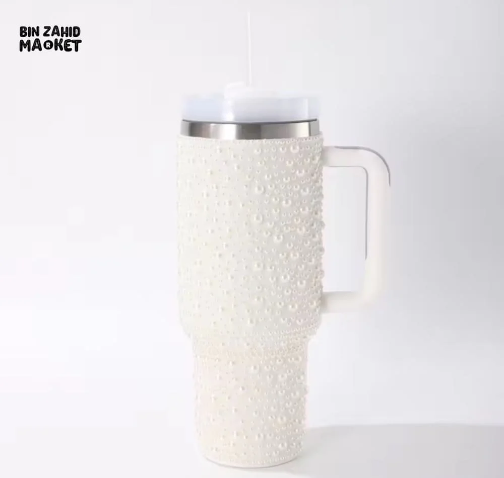 SPARKLY RHINESTONE TUMBLER – 40OZ PEARL STYLE MUG - PINK - Image 3