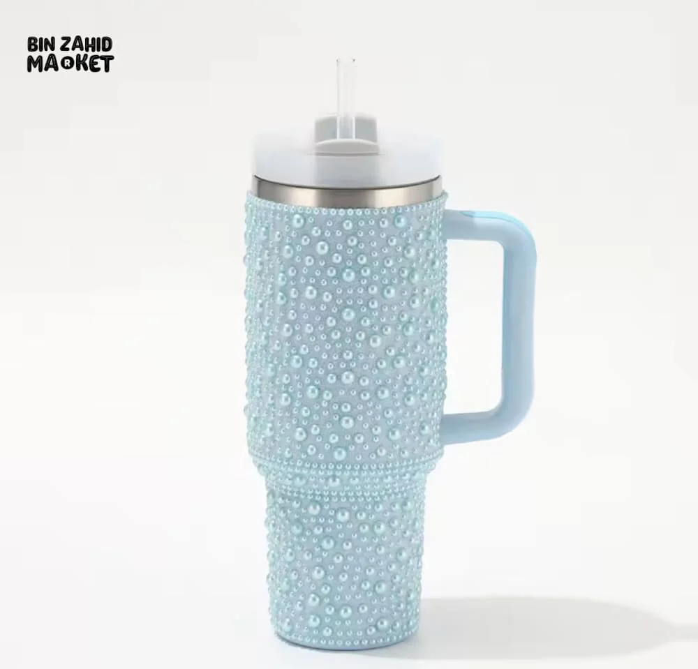SPARKLY RHINESTONE TUMBLER – 40OZ PEARL STYLE MUG - PINK - Image 4