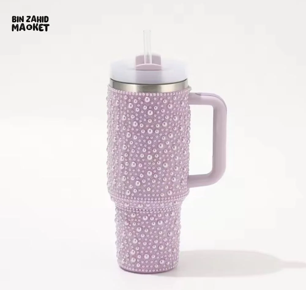 SPARKLY RHINESTONE TUMBLER – 40OZ PEARL STYLE MUG - PINK - Image 5