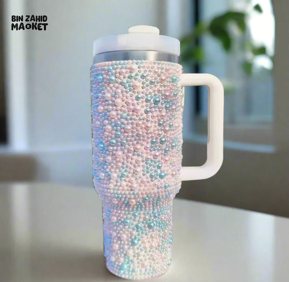 SPARKLY RHINESTONE TUMBLER – 40OZ PEARL STYLE MUG - PINK - Image 6