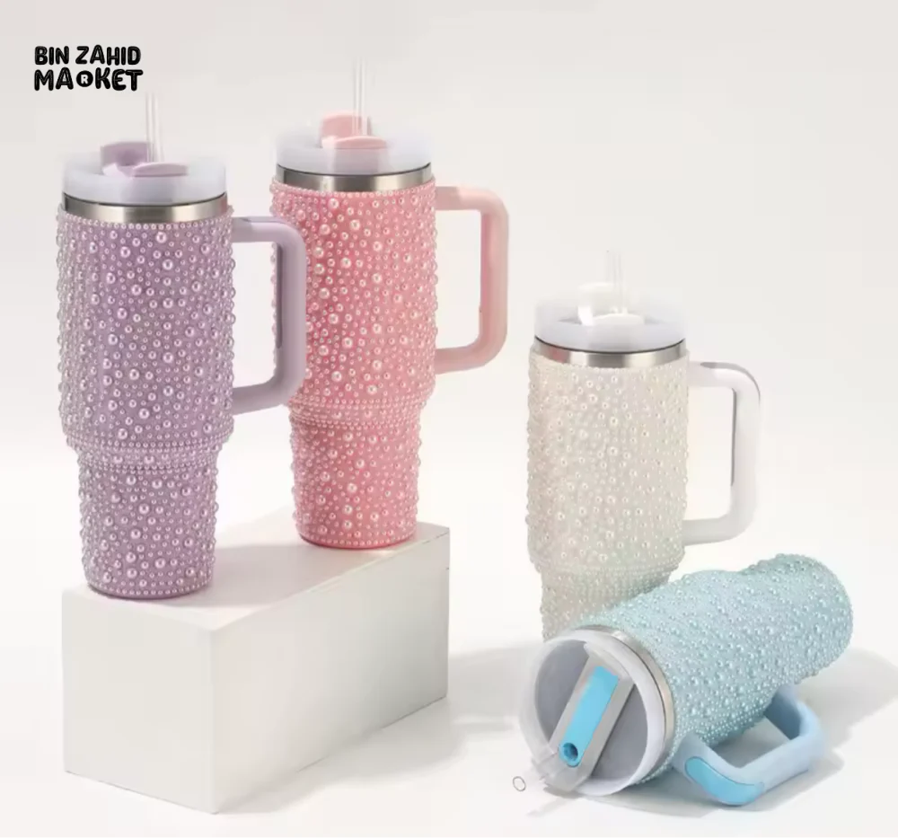 SPARKLY RHINESTONE TUMBLER – 40OZ PEARL STYLE MUG - PINK - Image 7