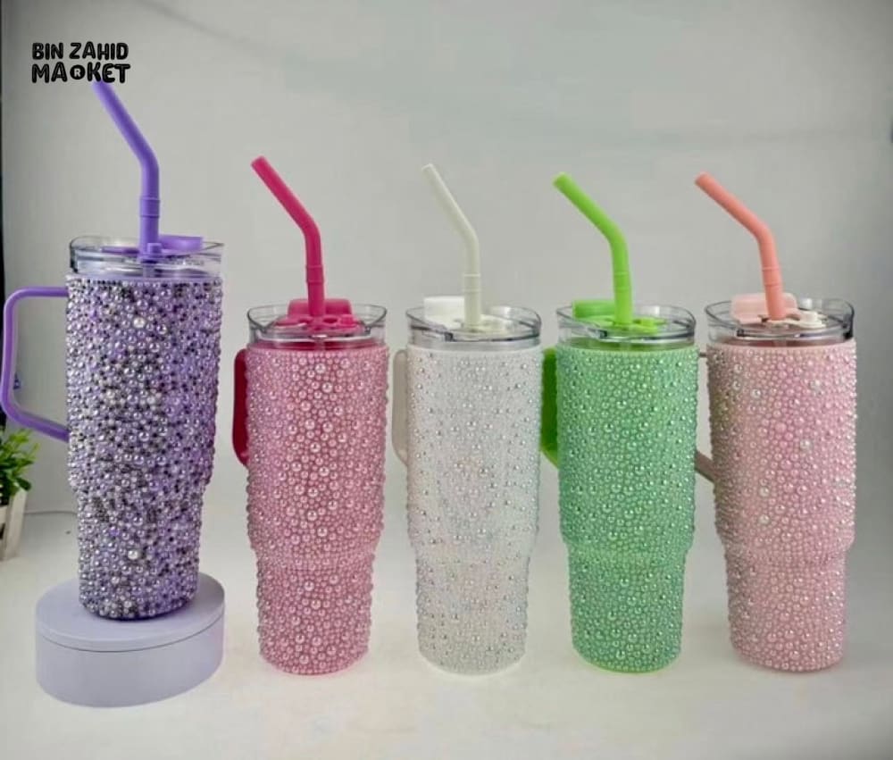 SPARKLY RHINESTONE TUMBLER – 40OZ PEARL STYLE MUG - PINK - Image 8