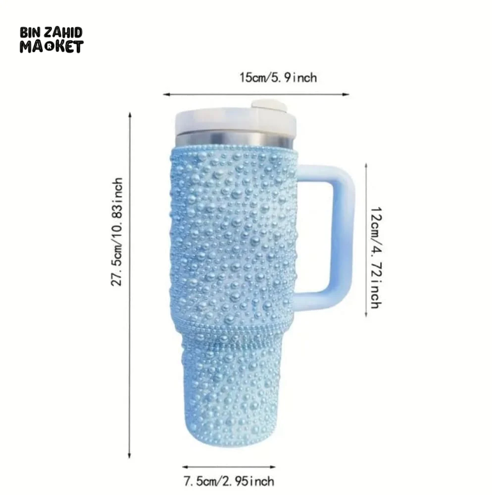 SPARKLY RHINESTONE TUMBLER – 40OZ PEARL STYLE MUG - PINK - Image 9