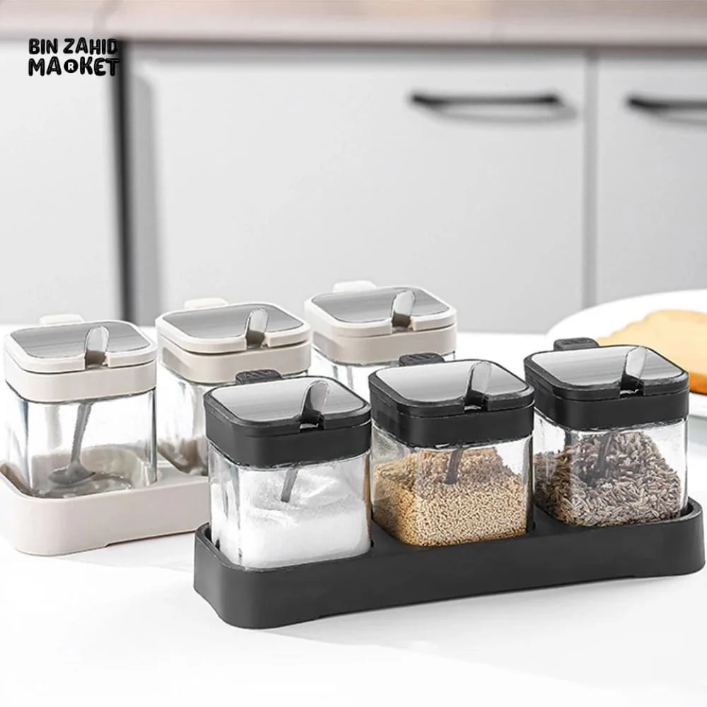 SPICE JAR SET WITH SPOON & TRAY – KITCHEN SEASONING CONTAINER SET - Image 2