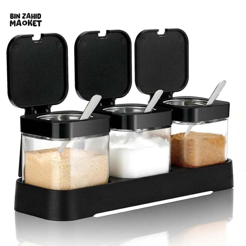 SPICE JAR SET WITH SPOON & TRAY – KITCHEN SEASONING CONTAINER SET - Image 3