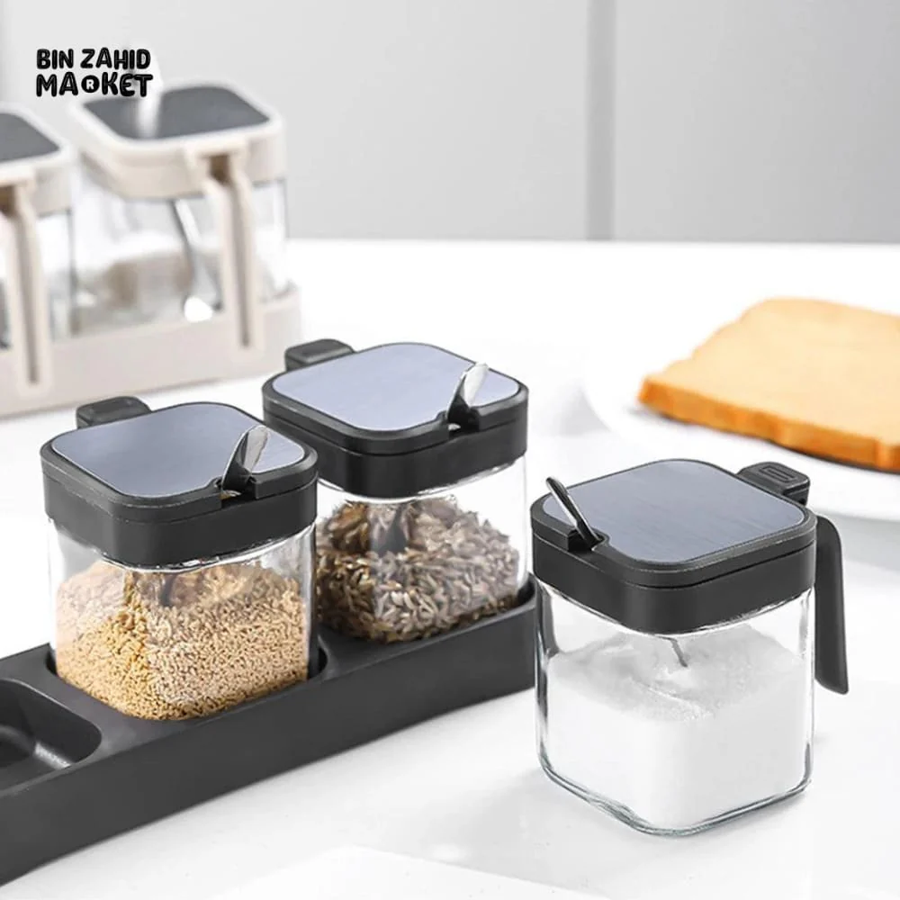 SPICE JAR SET WITH SPOON & TRAY – KITCHEN SEASONING CONTAINER SET - Image 5