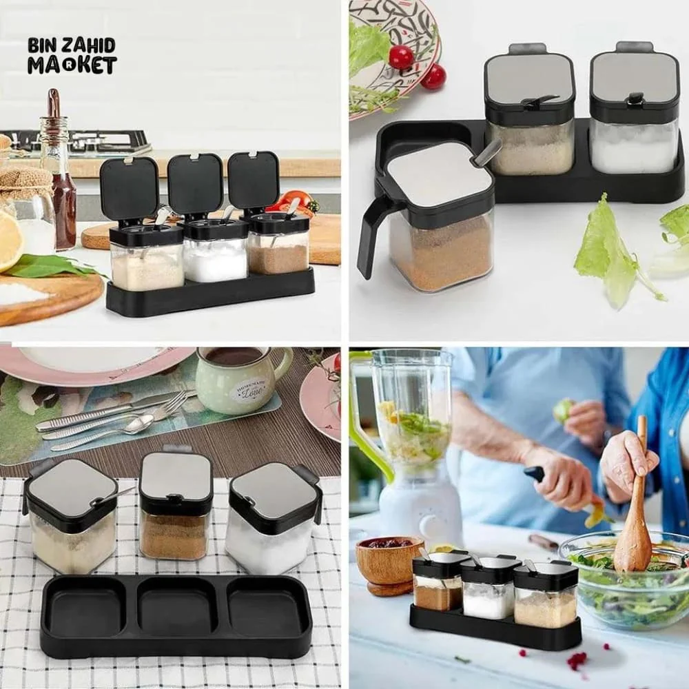 SPICE JAR SET WITH SPOON & TRAY – KITCHEN SEASONING CONTAINER SET - Image 6