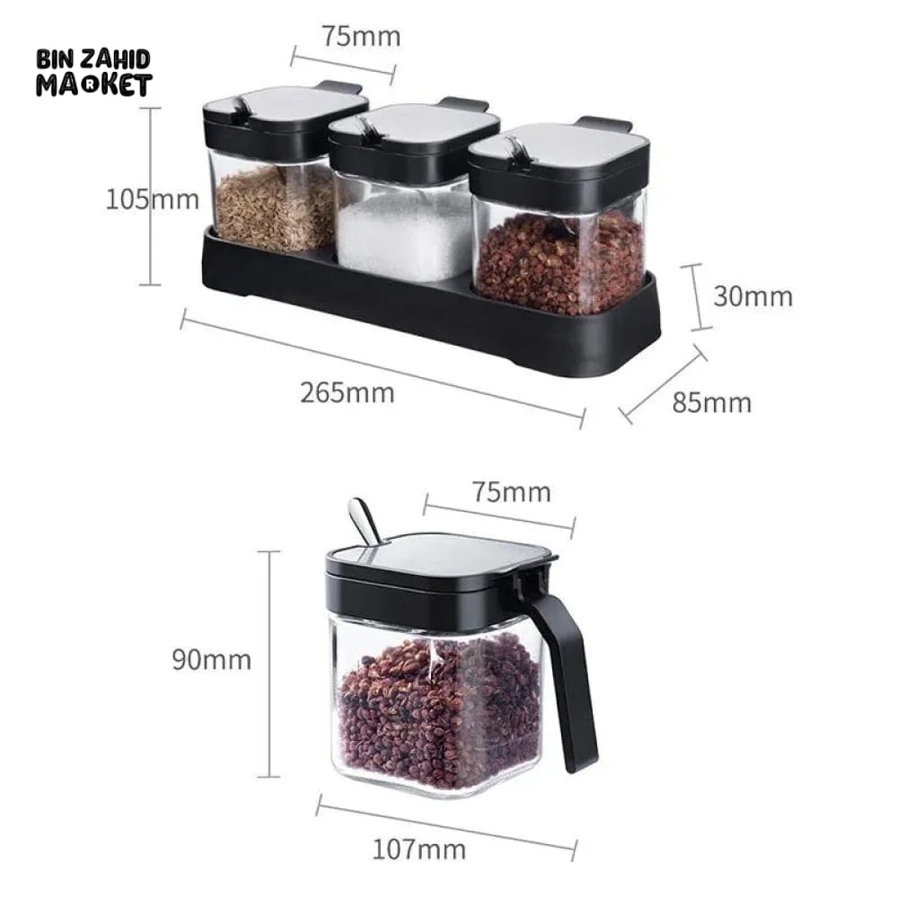 SPICE JAR SET WITH SPOON & TRAY – KITCHEN SEASONING CONTAINER SET - Image 7