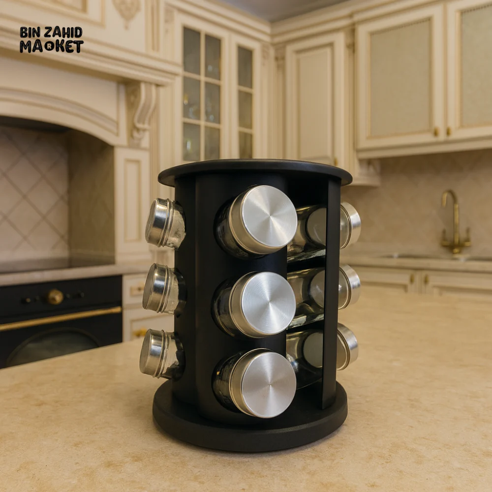 SPICE RACK 12 JAR ROTATING ORGANIZER SET – KITCHEN COUNTERTOP STORAGE - ROUND LX-036