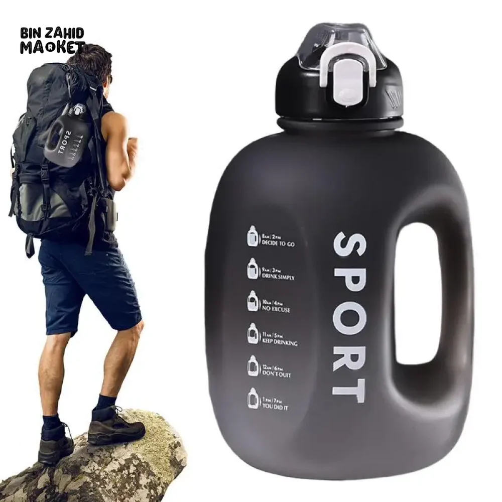SPORT WATER BOTTLE | PORTABLE FITNESS PLASTIC CUP WITH STRAW LARGE CAPACITY OUTDOOR TRAVEL DRINKWARE BOTTLE - Image 2