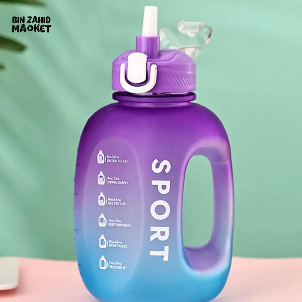 SPORT WATER BOTTLE | PORTABLE FITNESS PLASTIC CUP WITH STRAW LARGE CAPACITY OUTDOOR TRAVEL DRINKWARE BOTTLE - Image 3